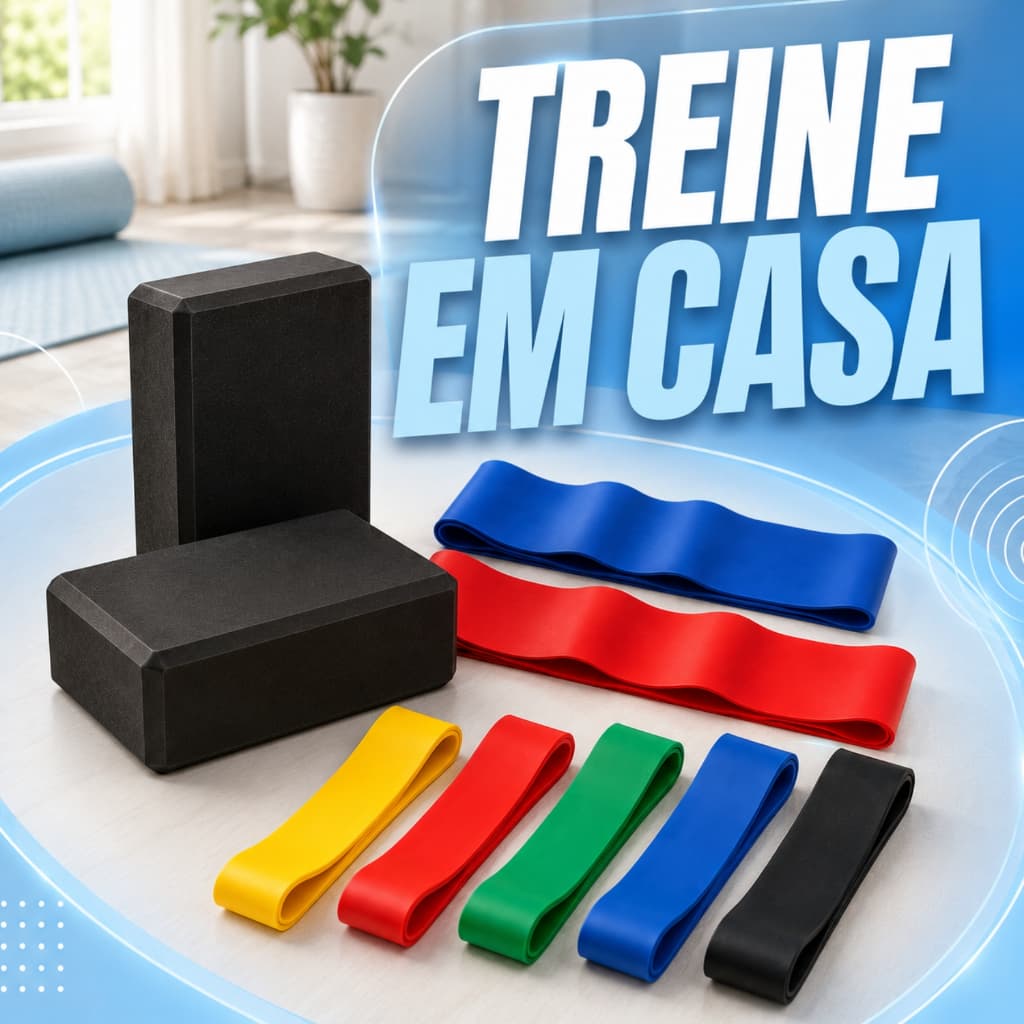 Kit Yoga Completo 2 Blocos + 2 Faixas + 5 Minibands Estabilidade Alongamento Treino e Força