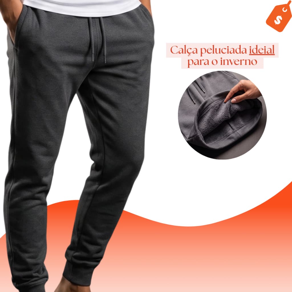 Calça Moletom Masculina Tecido PremiumForrada Grossa Peluciada com Bolso e Punho Cores Básicas