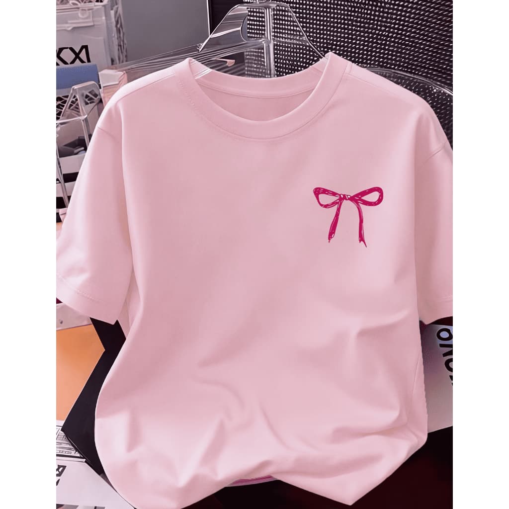 Blusinha T Shirt Camiseta Feminina Laço Minimalista Moderna Lacinho Estilosa Tendencia