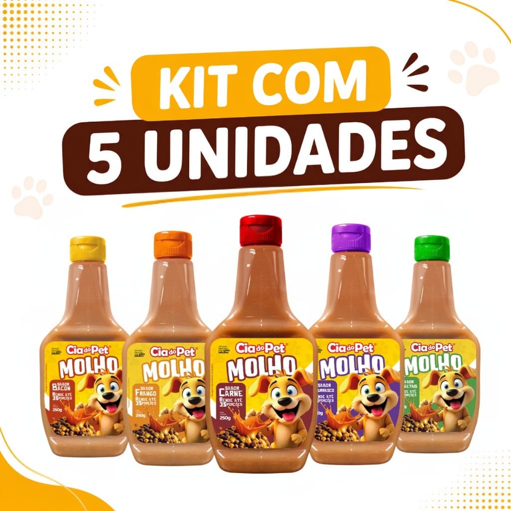 Kit com 5 Unidades de Molho 250g Cia do Pet Para Ração Seca Cachorro Gato Especial Cremoso Saboroso