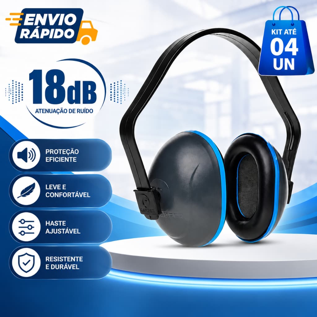 Abafador Auditivo Camper Soft Slim Tipo Concha 18dB CA 33135 Para Construção Civil e Indústria