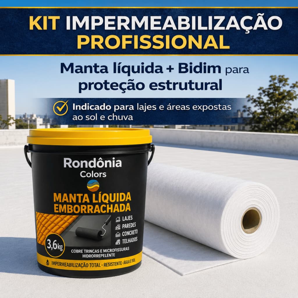 Kit Manta Líquida Emborrachada 3,6kg + Manta Bidim 10m² Impermeabilizante para Laje Telhado Parede
