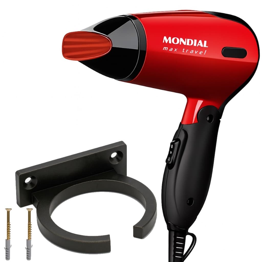 Secador De Cabelo Mondial 1200w Mini Dobrável Viagem Com Suporte Parede