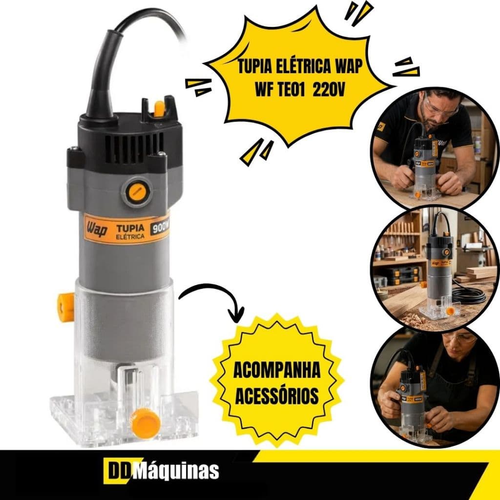 Tupia Elétrica Para Madeira 900W WF TE01 33000RPM 220V + Acessórios- WAP