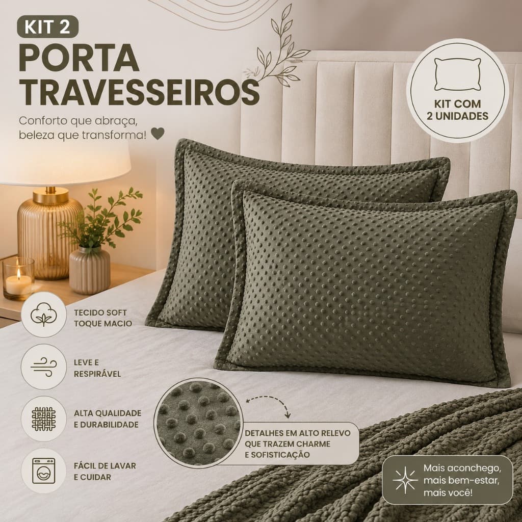 Kit 2 Porta Travesseiro Coberdrom Poá 100% Poliéster Toque Ultra Macio Habitat