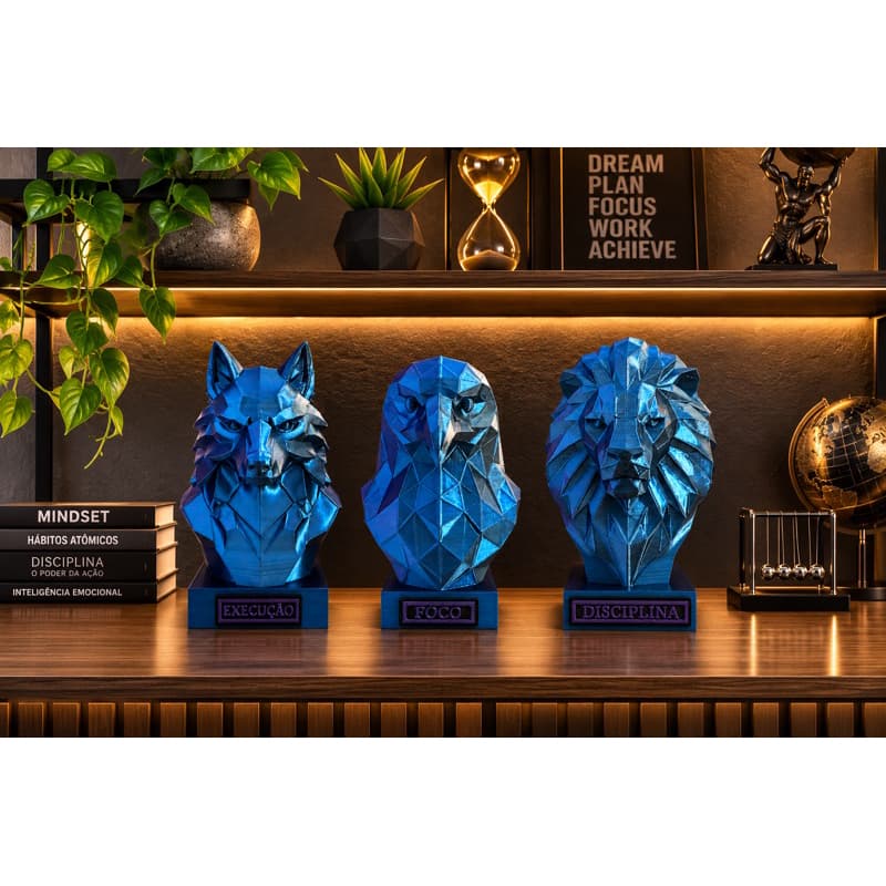Kit Decoração Premium Disciplina Foco Execução Kit Esculturas Geométricas 3D para Casa, Escritório