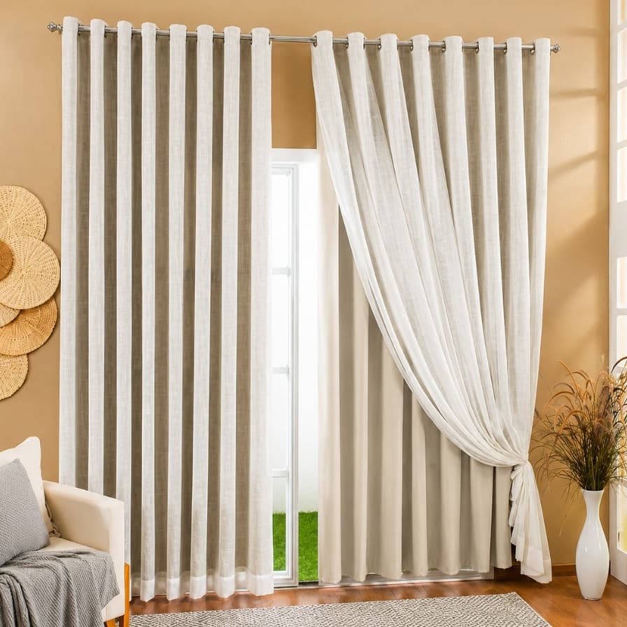Cortina Luxo Voil Gase De Linho Com Forro Blackout 3,00x2,50 Várias Cores
