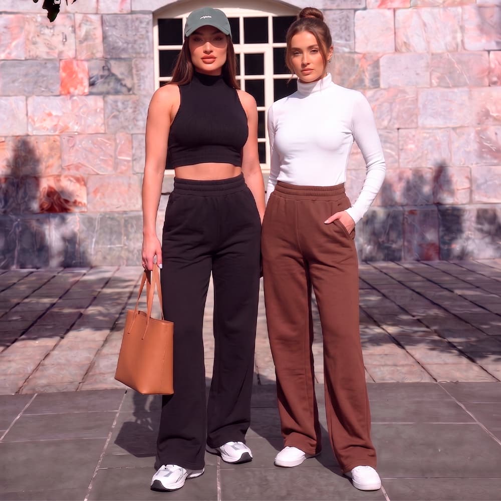 CALÇA FEMININA PANTALONA WIDE LEG de moletom cos alto calça larga inverno ou verão