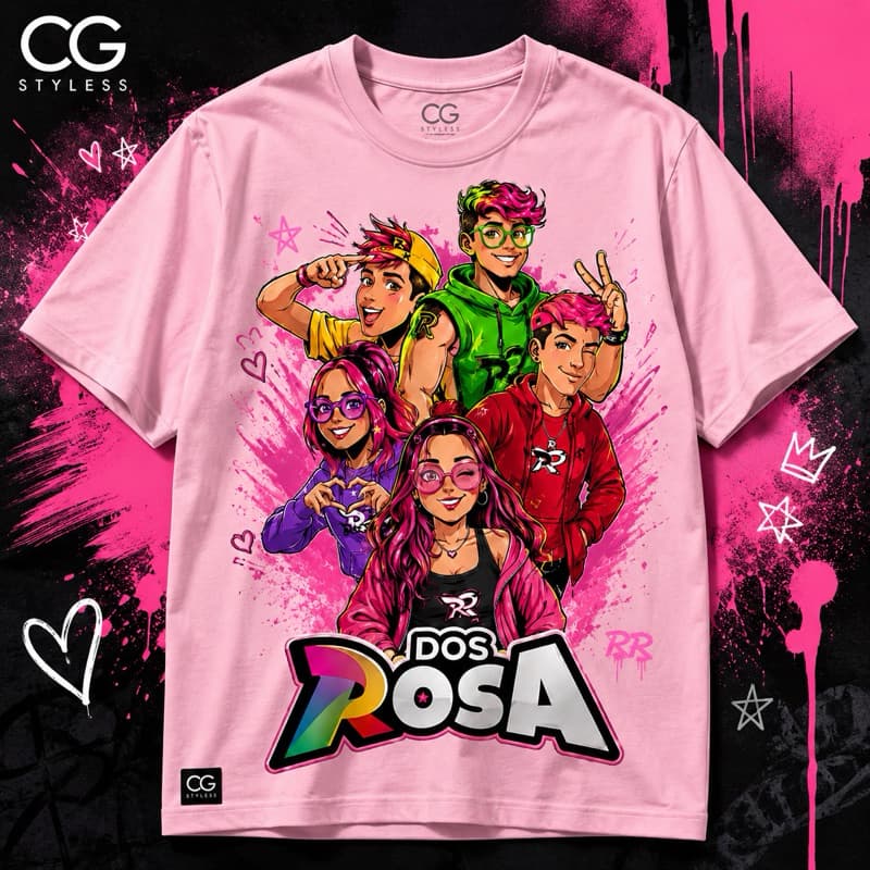 Camiseta Turma dos Rosa Infantil Unissex Estampada 100% Algodão Personagens Manga Curta