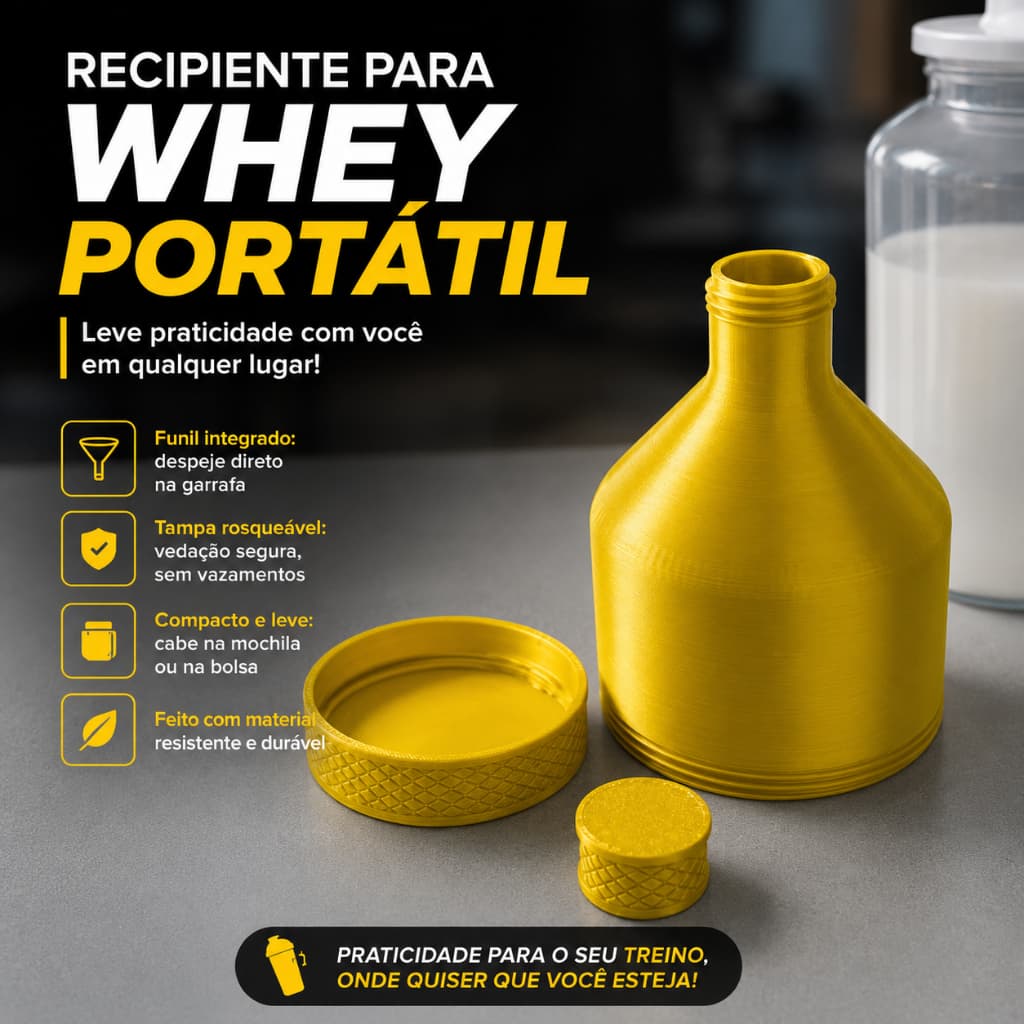 Dosador Porta Whey Protein Portátil Funil Integrado Coqueteleira Shaker Academia 30g Suplemento em Pó