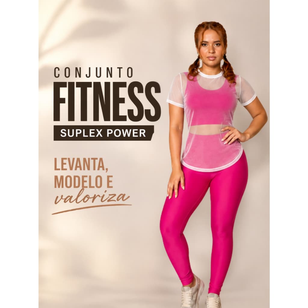 Kit Fitness Feminino 3 Pecas Legging Suplex Cintura Alta Cropped e Blusa Tule Academia Treino Top