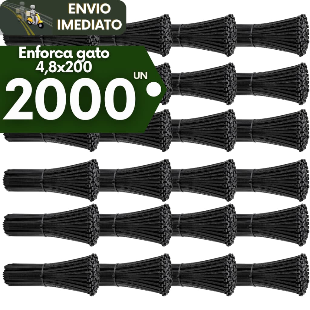 Kit 2000 Abraçadeira de Nylon Enforca Gato Preta 4,8X200MM Trava Resistencia e Durabilidade Alta Qualidade