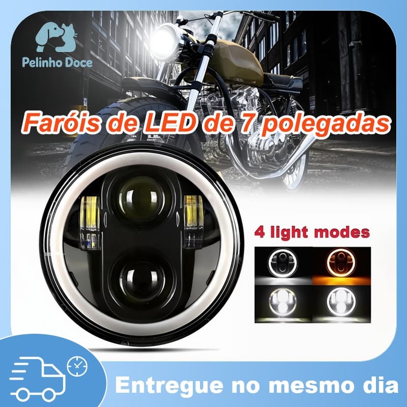 Farol 7  Polegadas Redondo Angel Eyes Defender LED Headlight Jeep Fusca Troller Beetle Kombi 6500K 15000LM