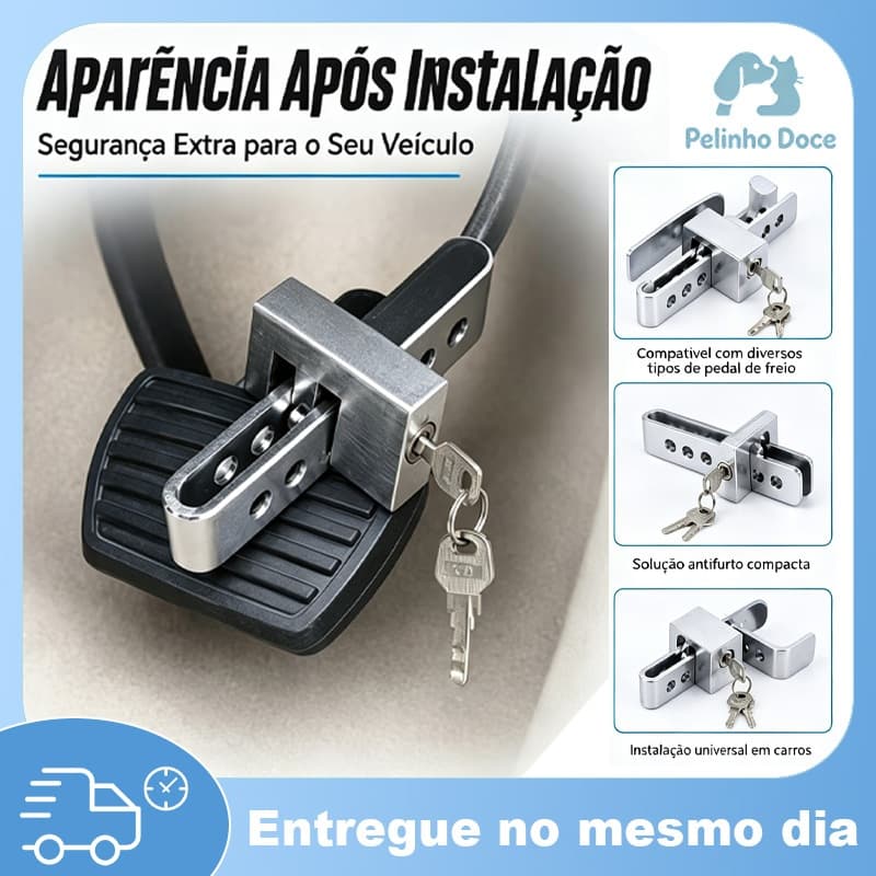 Acelerador Antirroubo para Veículo Universal Inoxidável /Cadeado de Bloqueio para Pedal de Freio 3 chaves do carro