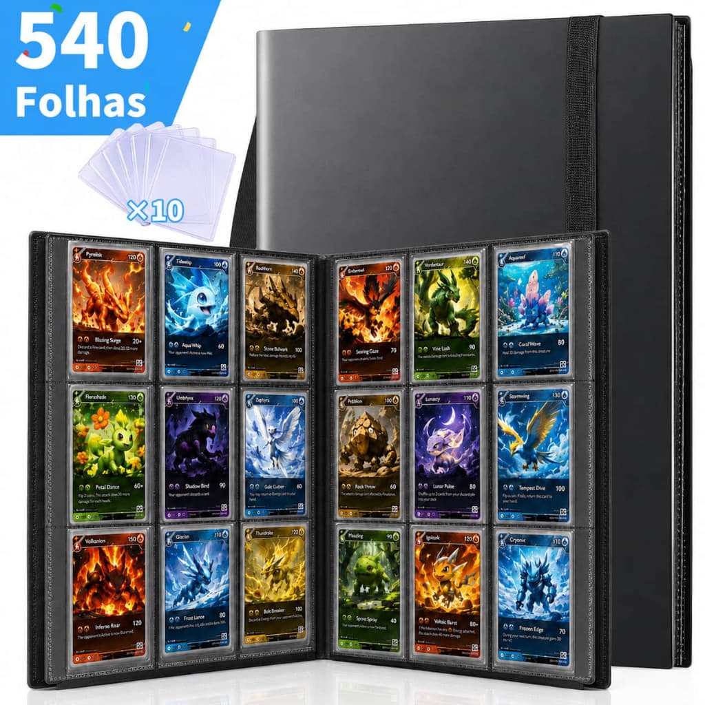 Fichário Álbum Para Cartas Pokémon - 540/720/1080 Cartas Pasta Otug
