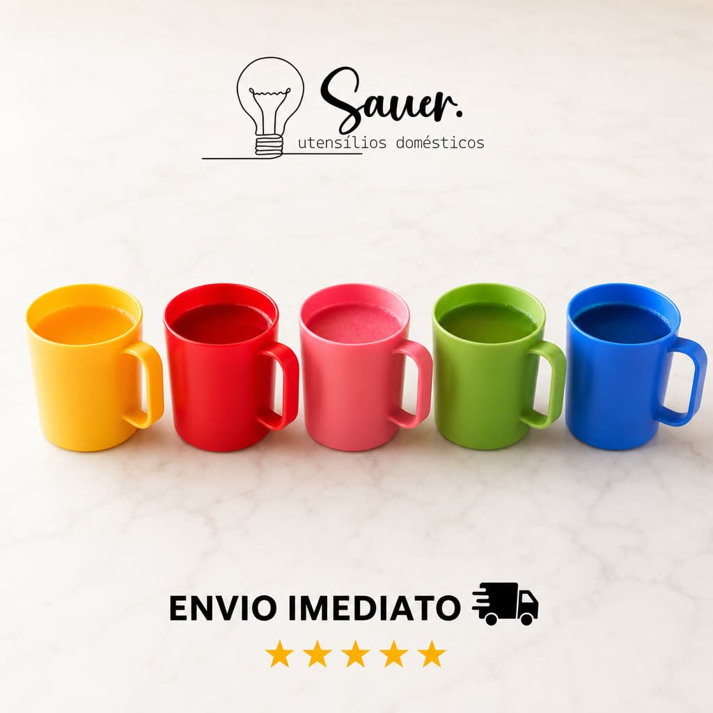 Kit 10 Canecas Plásticas 300ml Coloridas Reutilizável BPA Free Escolar Merenda