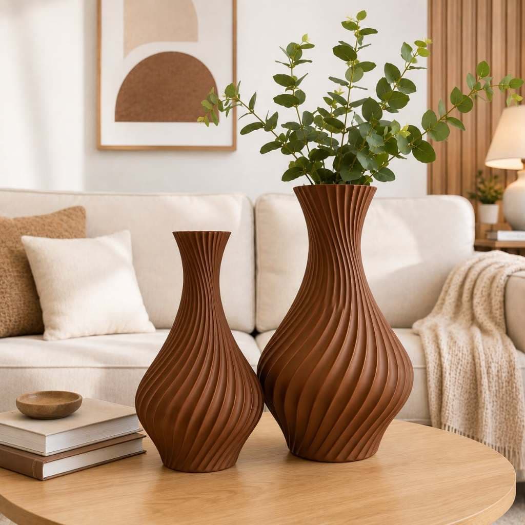 Kit 2 Vasos Decorativos Modernos - Com Design Elegante com Acabamento Ondulado/Espiral