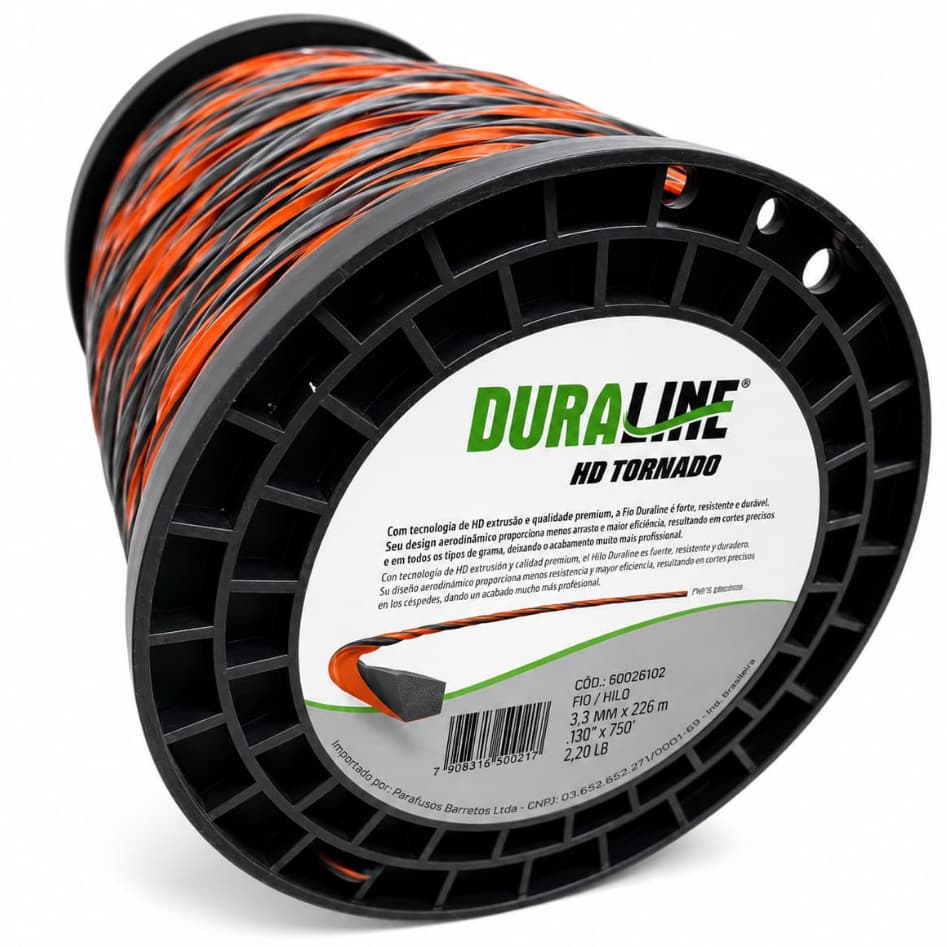 Fio de Nylon Duraline Hd Tornado 3mm Bobina 249 metros 2kg Alta performance de corte Profissional
