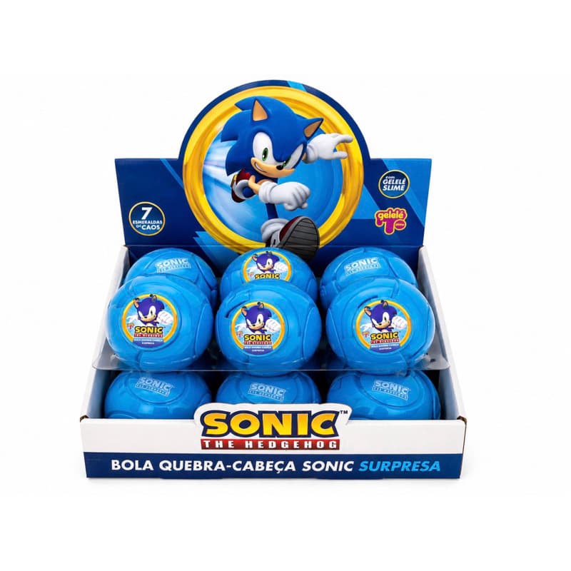 BOLA AZUL QUEBRA CABEÇA SONIC COM SLIME E ESMERALDA DIAMANTE DO CAOS MONTÁVEL GELELÉ COLEÇÃO