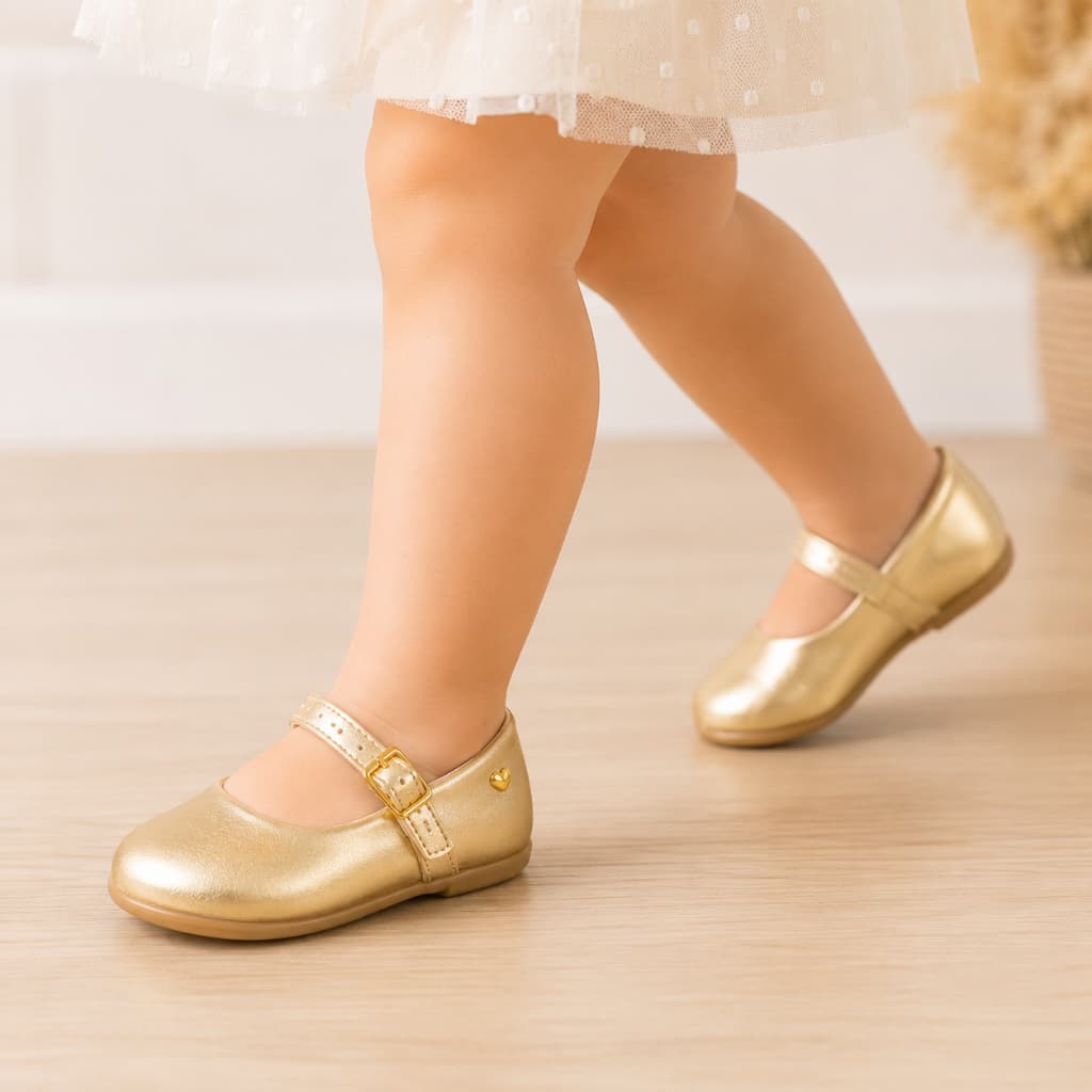 Sapatilha Infantil Dourada Feminina  Com Solado Antiderrapante N° 20 ao 27