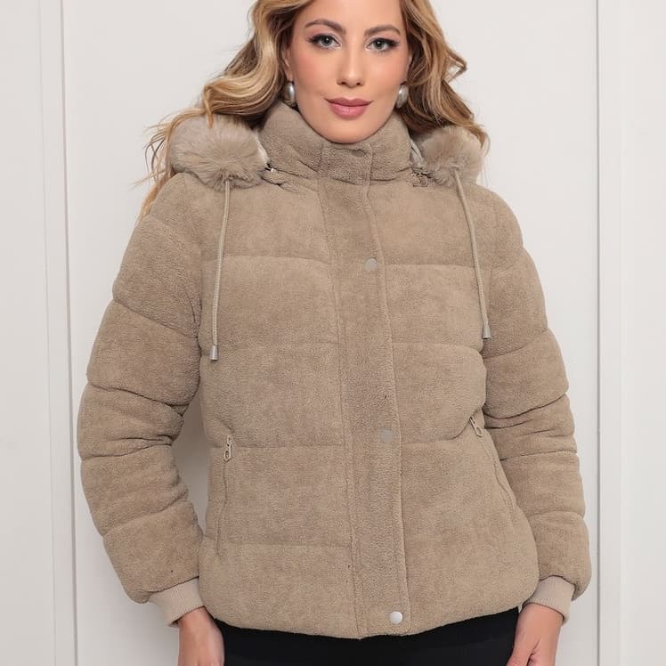 DUOUNO JAQUETA CASACO FEMININA PUFFER ULTRASUEDE SOFT FORRADA CAPUZ REMOVIVEL - JAQUETAS CASACOS