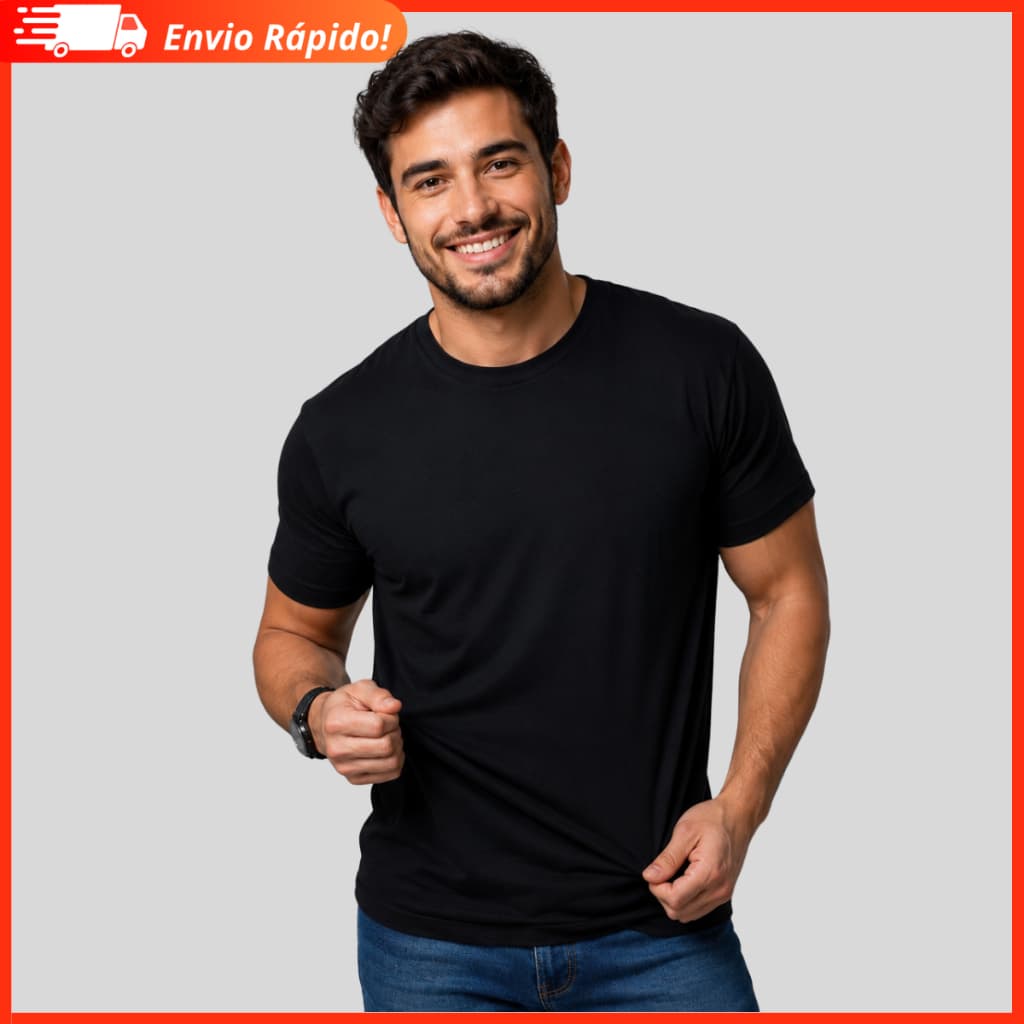Camiseta Preta 100% Poliéster Premium Malha Fria Casual