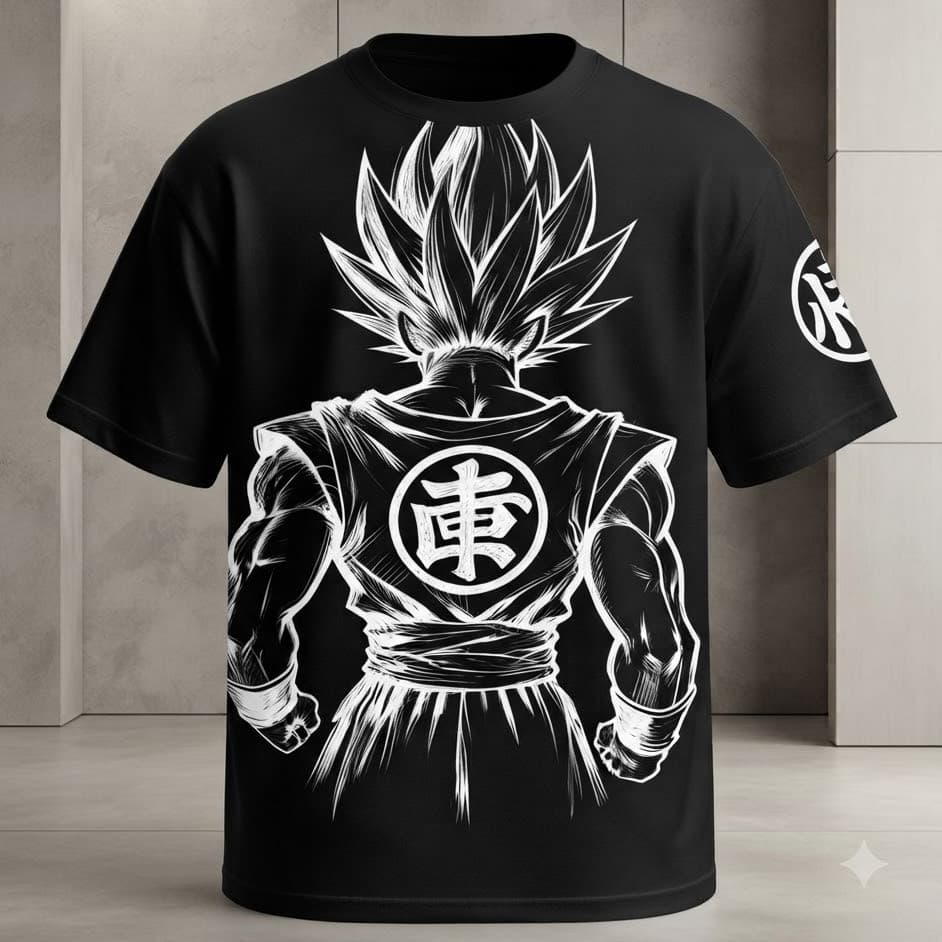 Camiseta Estampada Guerreiro Saiyajin Costas – Anime Estilo Manga Casual Unissex