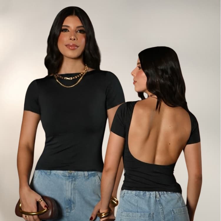 Blusa com Decote nas Costas Frente 100% forrado Confortável Zero Transparência Suplex Premium Moderno Tendência