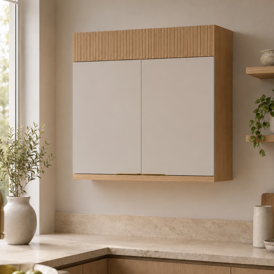 Armário Aéreo Nesher Realeza 80cm 2 Portas Carvalho/Greige