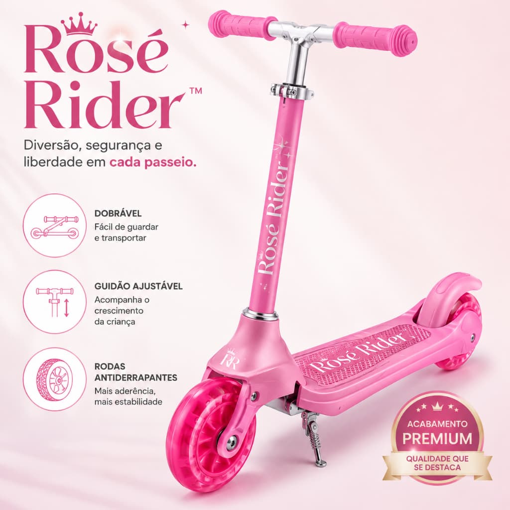 Patinete Infantil Dobrável Rosa 3 Rodas Guidão Ajustável Rodas Antiderrapantes Leve Seguro