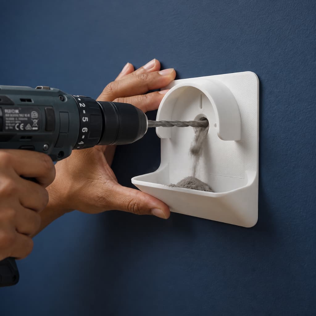 Coletor de Poeira para Furadeira Drill Dust Collector em PLA 3D Preto Branco Cinza