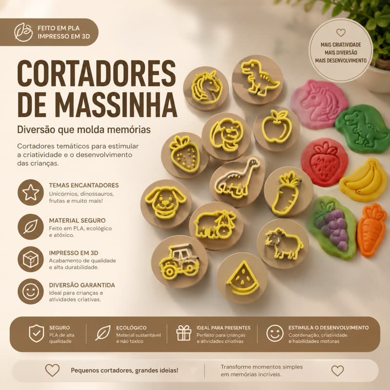 Kit Cortadores para Massinha vários temas + Kit de massinha 6 cores | Formas Educativas Infantil