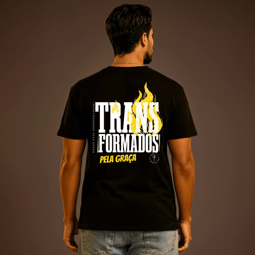 Camiseta Camisa Blusa T-Shirt Unissex  Algodão Básica Premium Cristã Religiosa Gospel Estampa Transformado Pela Graça