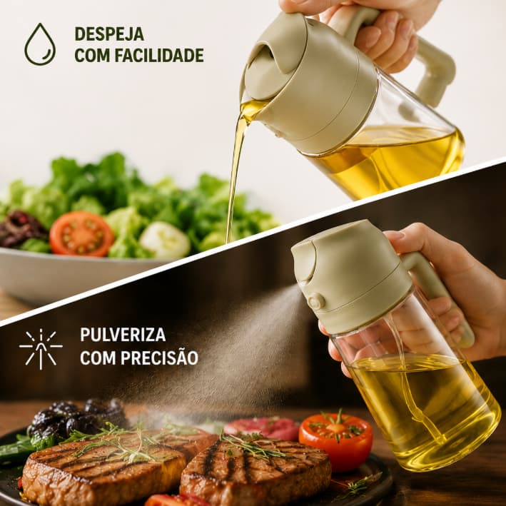 Spray Borrifador Azeite Vinagre Óleo Dosador 2 em 1 Galheteiro Vidro 470ml Pulverizador Cozinha Air Fryer Galheta Azeite