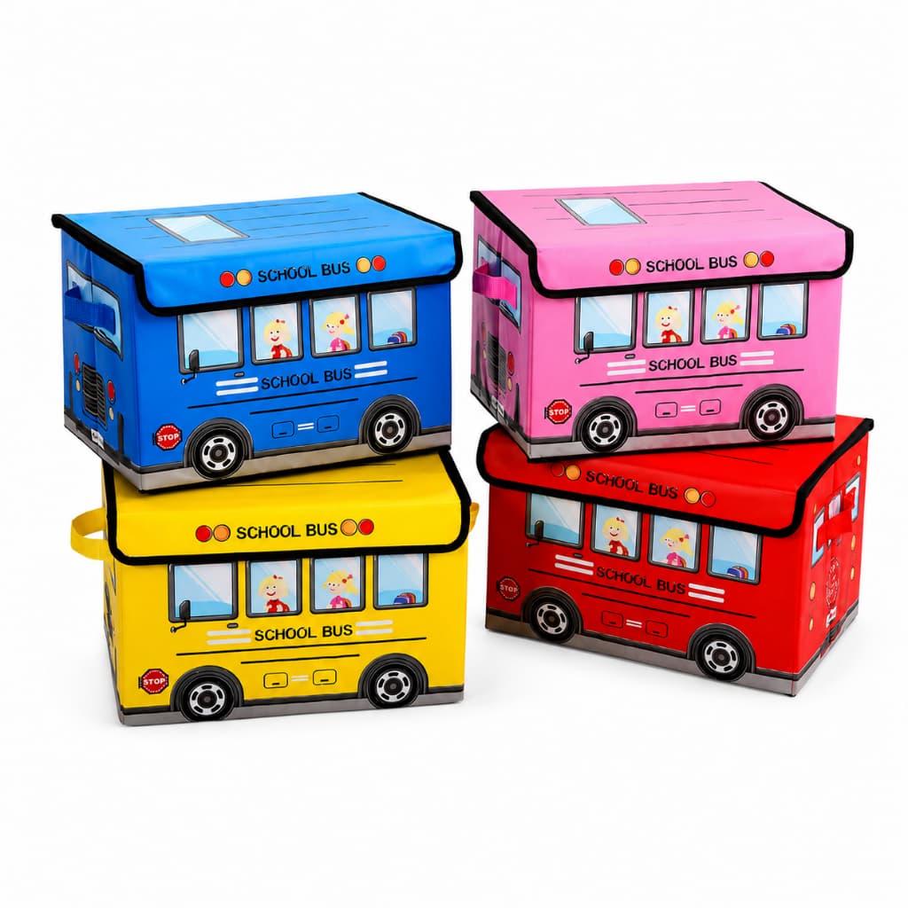 Caixa Organizadora Infantil Ônibus Escolar com Tampa Dobrável 38x25x25cm