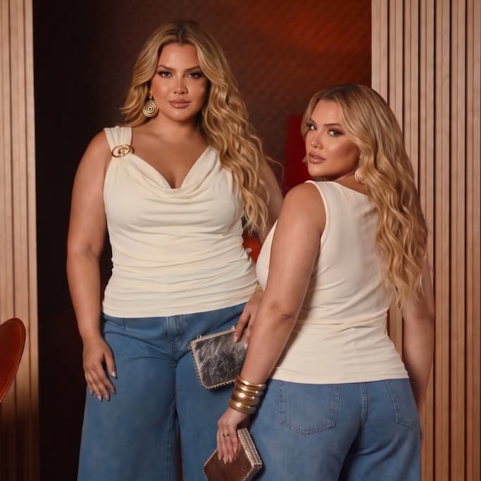 Blusa Plus Size Suplex Premium Fivela Dourada na Alça Gola Boba/Degagê Moderna Zero Transparência Versátil Confortável
