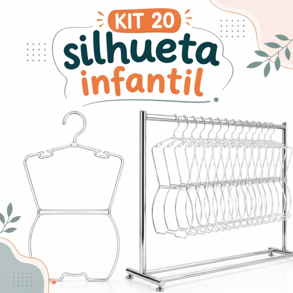Kit 20 Cabides Infantil Silhueta Acrílico  Cristal Corpinho Exposição  Roupas Loja Vitrine