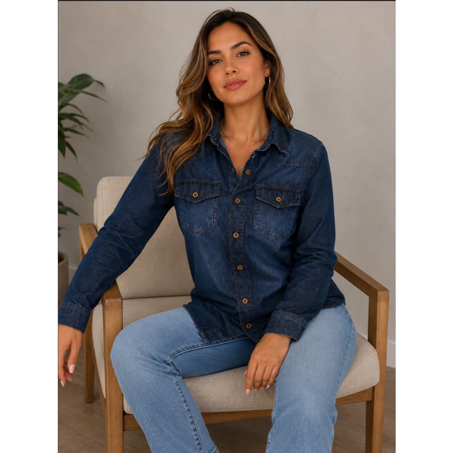 Camisa Jeans Feminina longa