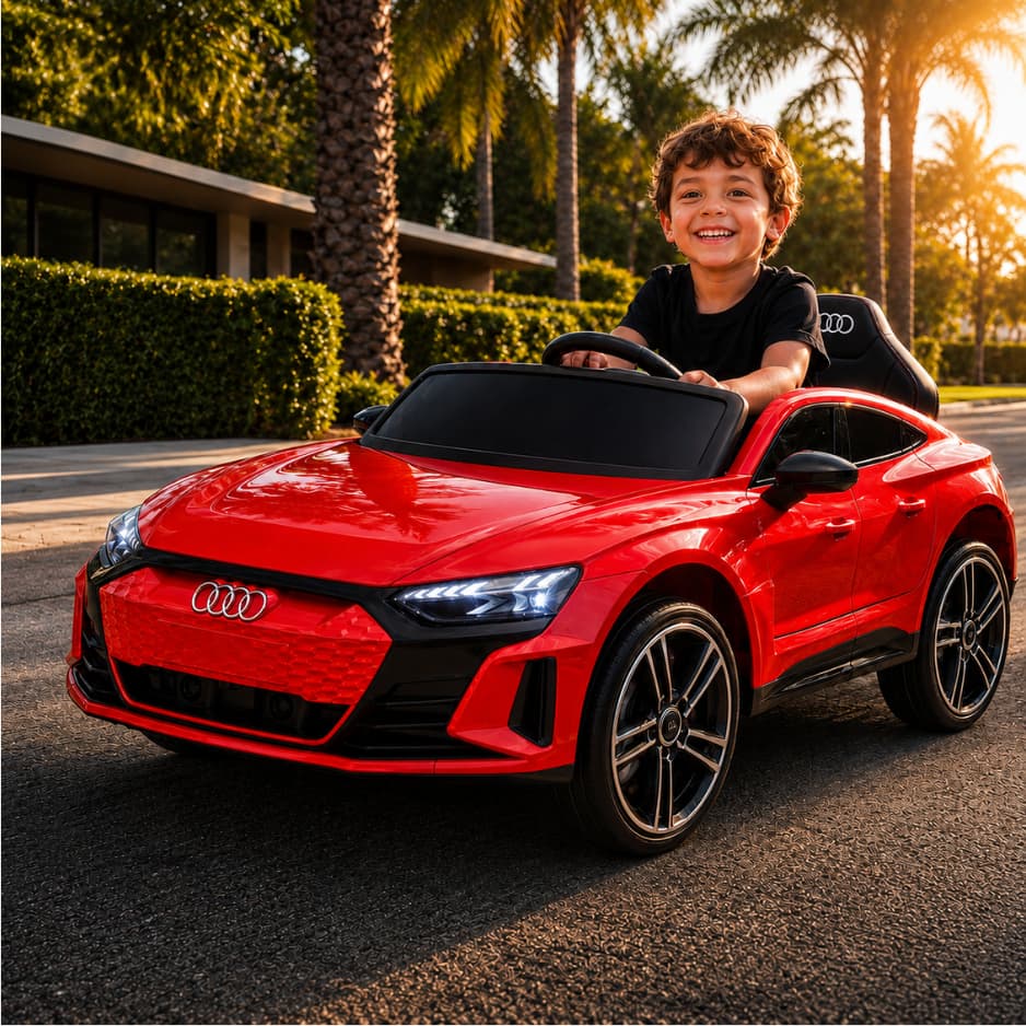 Carro Elétrico Infantil Audi E-tron GT 12V Vermelho com Controle Remoto, LED e Portas que Abrem Zippy Toys