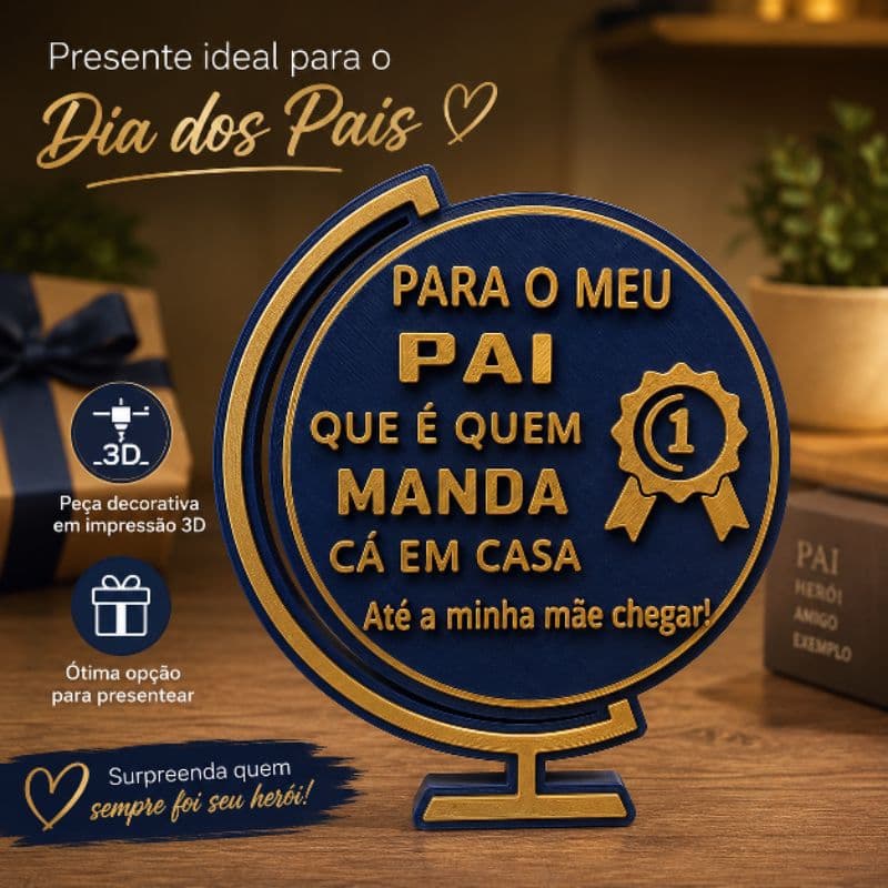 Presente Dia dos Pais Placa Decorativa 3D Para o Meu Pai Que Manda Cá em Casa
