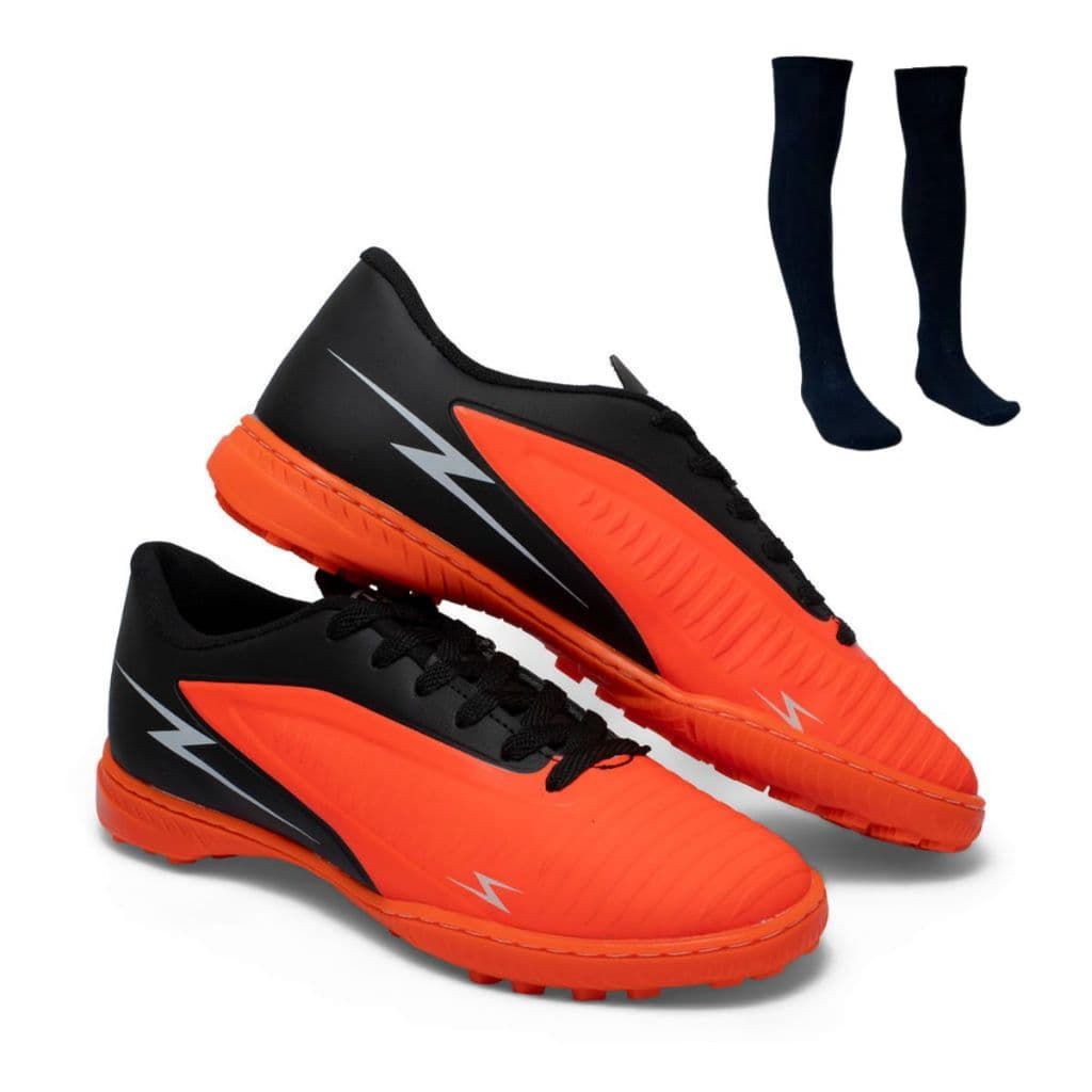 Chuteira Society Striker Original Uzze Sport Antiderrapante Grama Sintética Campo + Meião