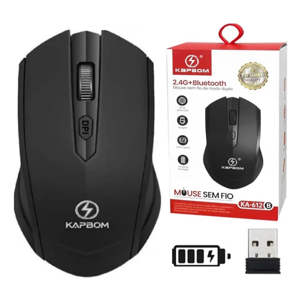 Mouse Bluetooth 2.4ghz Recarregável Slim Kapbom