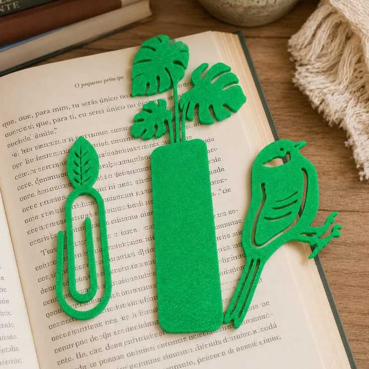 Kit com 3 marcadores para livros criativos | Marca Página Fofo | Monstera, Passáro, folha