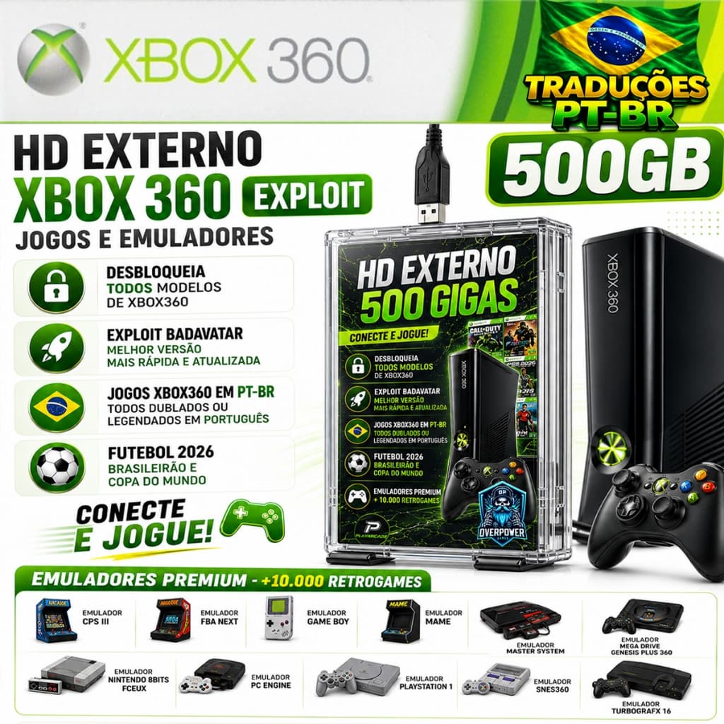 HD EXTERNO XBOX 360 JOGOS EM PORTUGUES BR