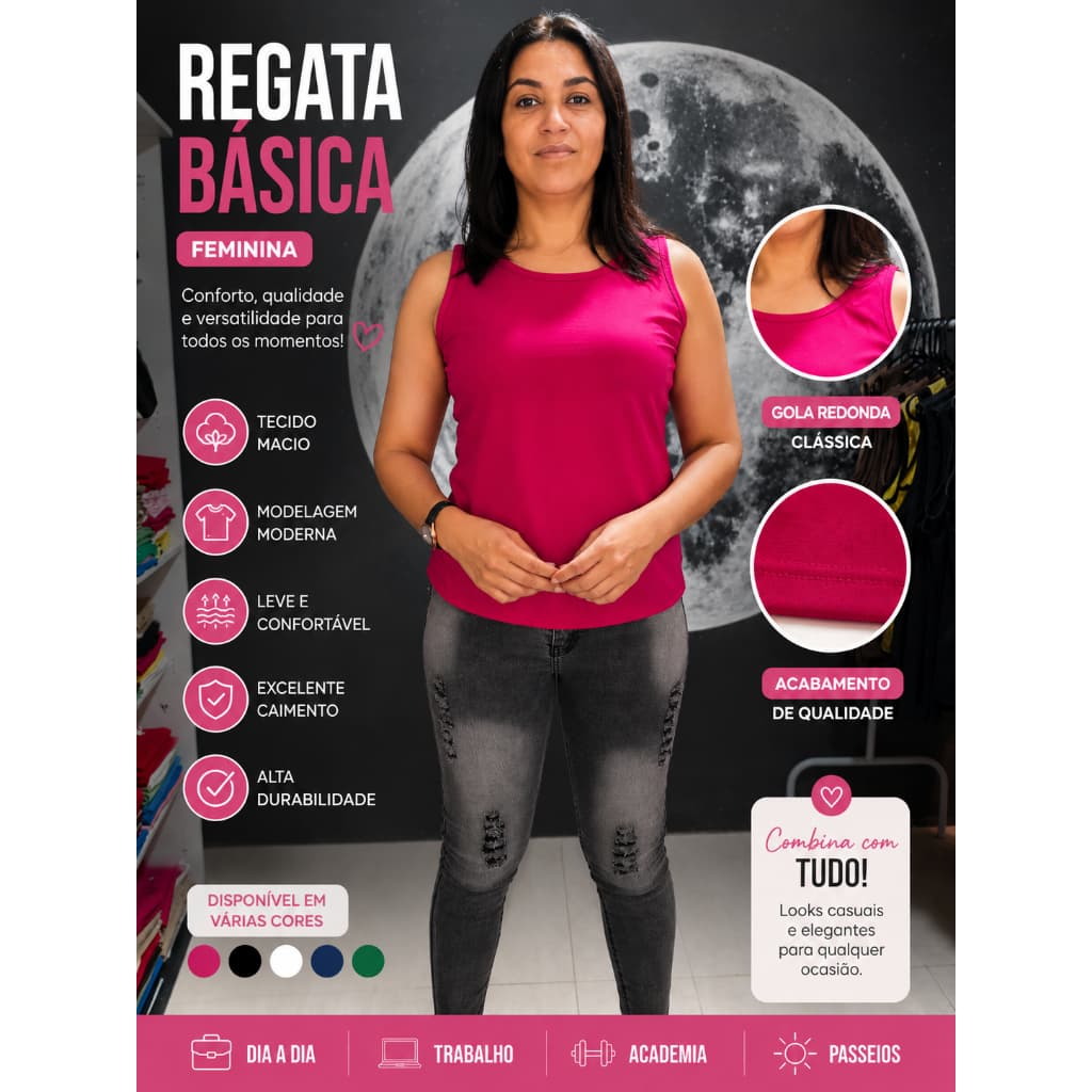 🌸 Regata Básica Feminina de Algodão | Conforto e Estilo para Todos os Dias
