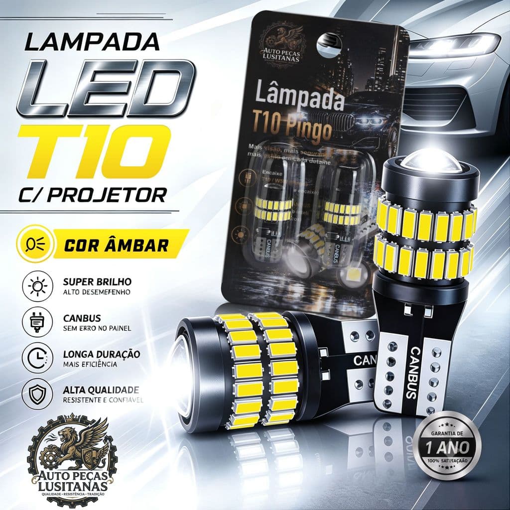 Par Lâmpada Meia Luz T10 37Leds Pingo Esmagada Led Duplo Com Projetor Extra Forte 6000k