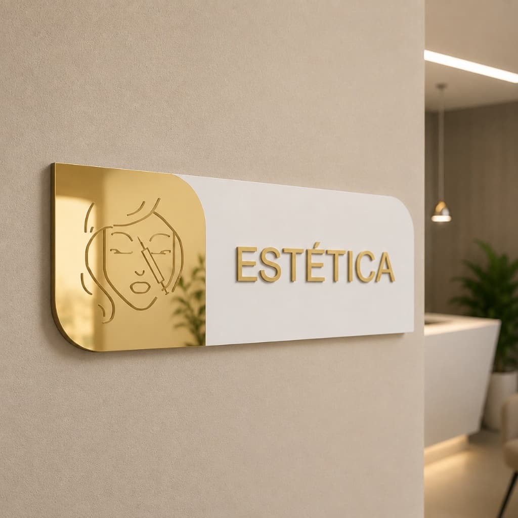 Placa Sinalização Estética Mdf Acrílico Espelhado Identificação Porta