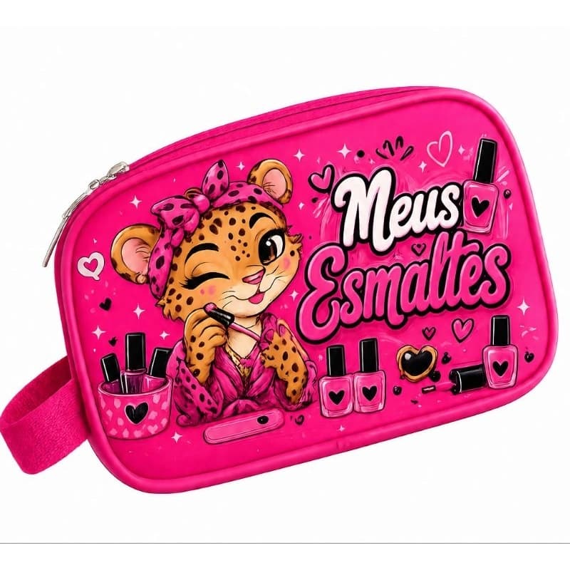 Necessaire Grande Meus Esmaltes Bolsinha fofa para esmaltes Necessaire organizar esmaltes fofa oncinha