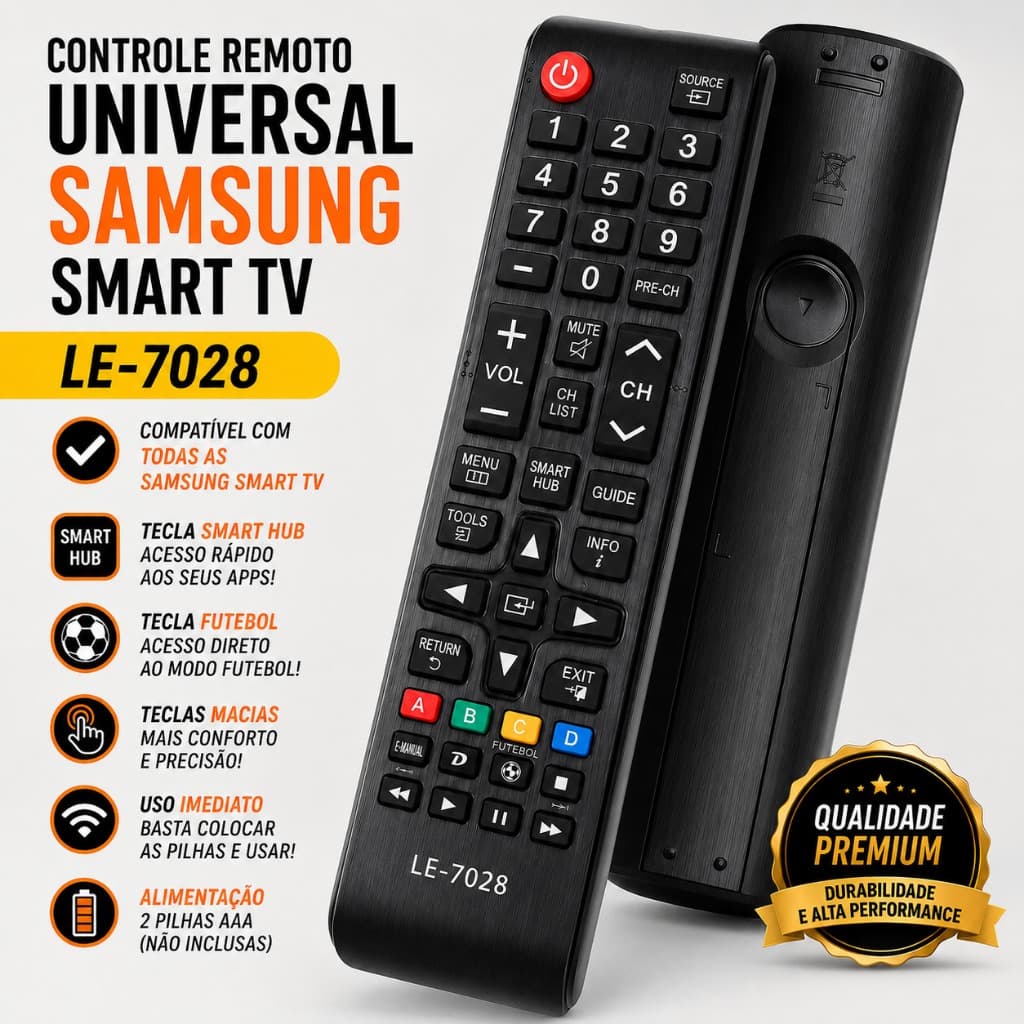 Controle Samsung Smart TV Universal com tecla Smart Hub e Futebol LE-7028
