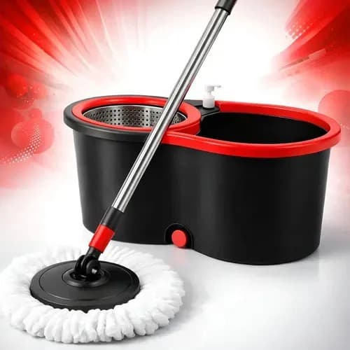 Kit Esfregão Mop Giratório Com Cesto Centrífuga Aço Inox